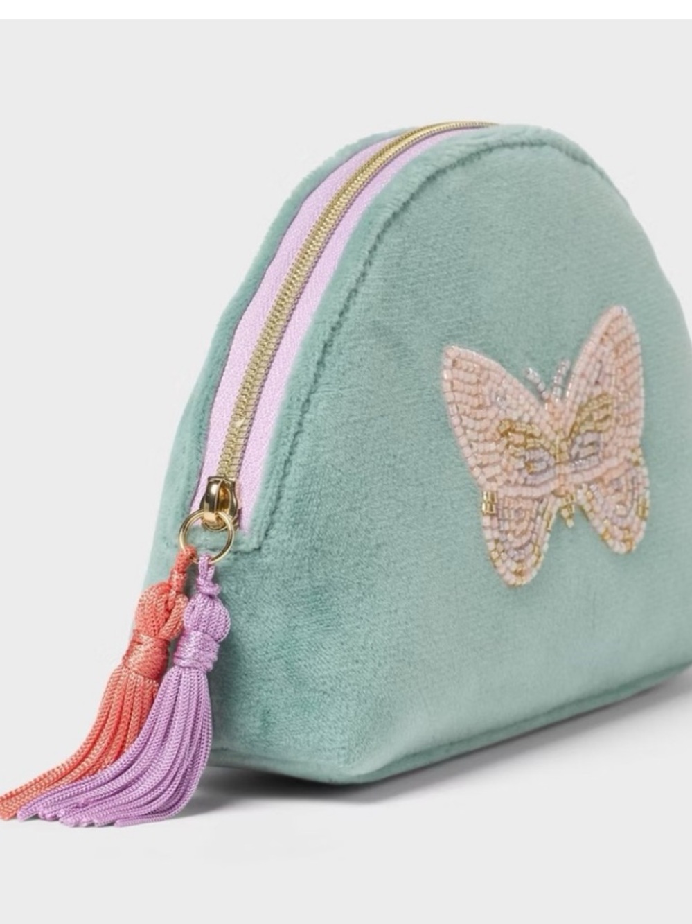 TARGET NWT velvet pouch w/ beaded butterfly and tassels